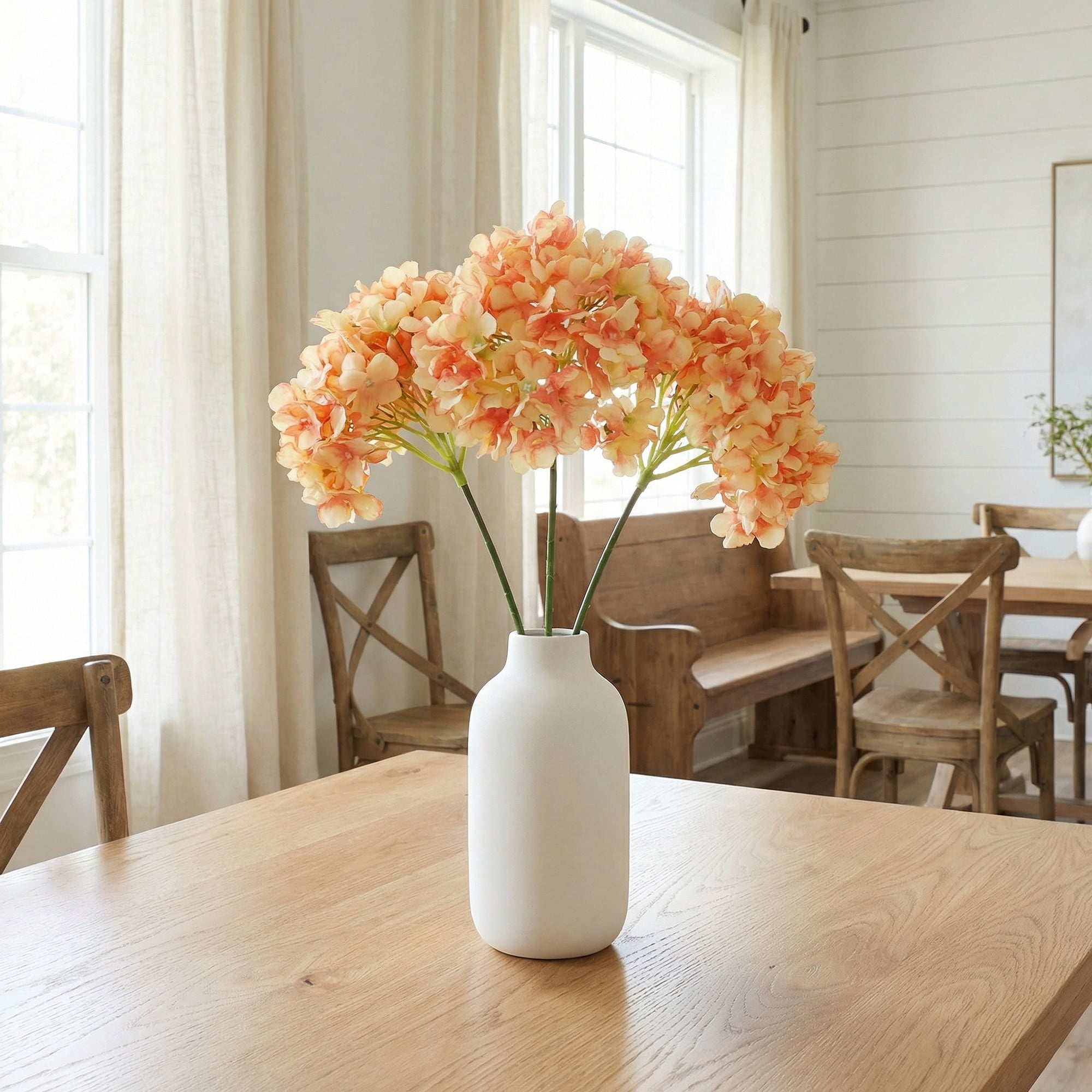 Unique Bargains 6Pcs Artificial Hydrangea Flowers Silk Bouquet Orange Light Blue 17.3"