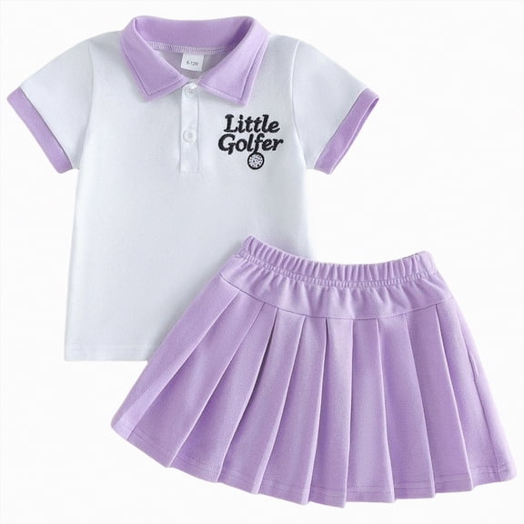 Gibobby Little & Big Girls Cute Outfit Sets, Crew Neck Graphic Print Summer 2-Pieces Short Sleeve Shirt and Shorts Sets Gray Size 5 T,6-12,Purple