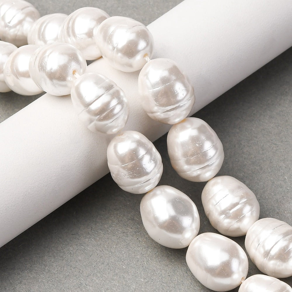 2strands Electroplated Shell Pearl Beads Strands Grooved Oval Beads White 17x13mm Hole: 0.8mm about 24pcs/strand 15.94''(40.5cm)