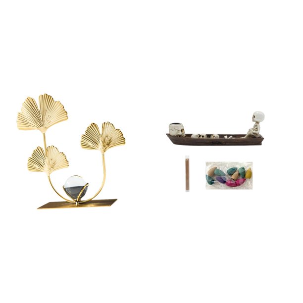 Estatua de figura,Estatuas de hojas y flores de metal,esculturas decorativas,Figuras decorativas para el hogar,para estante,mesa o vitrina.,Porta incienso,Quemador de incienso con forma de
