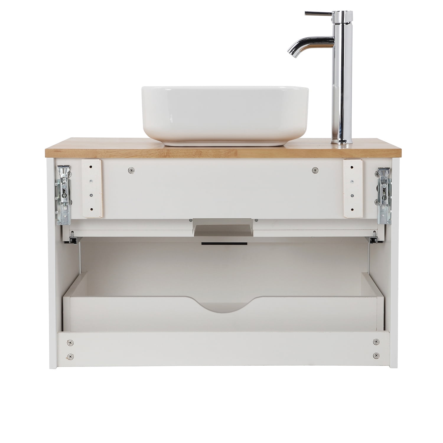 Demi Bonn 31" Double Drawer Wall-Mounted Bathroom Vanity with Solid Wood Natural Top, Faucets and Drains Not Included, White