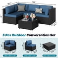 thumbnail image 2 of Walsunny 5 Pieces Outdoor Furniture Patio Sectional Sofa Set, Wicker Rattan Conversation Sets with Cushions and Glass Table, Black Rattan Dark Blue Cushions, 2 of 8