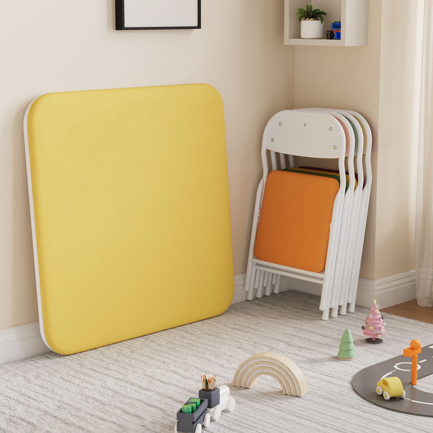 Kids Folding Table and Chairs Set for Daycare and Classrooms, Children's Activity Table and Chairs Set, 3-Piece/5-Piece
