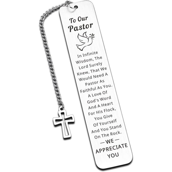 Silver Pastor Appreciation Bookmark, Christian Faith Based Gift for Men Women