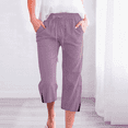 thumbnail image 3 of Women's Spring And Summer Solid Color Pocket Drawstring Linen Casual Loose Cropped Pants - Comfortable for Home, Outdoor, 3 of 6