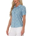thumbnail image 4 of INSPIRE CHIC Women's Peter Pan Collar Blouse Floral Puff Short Sleeve Contrast Trim Cotton Button Down Top S Light Blue, 4 of 6