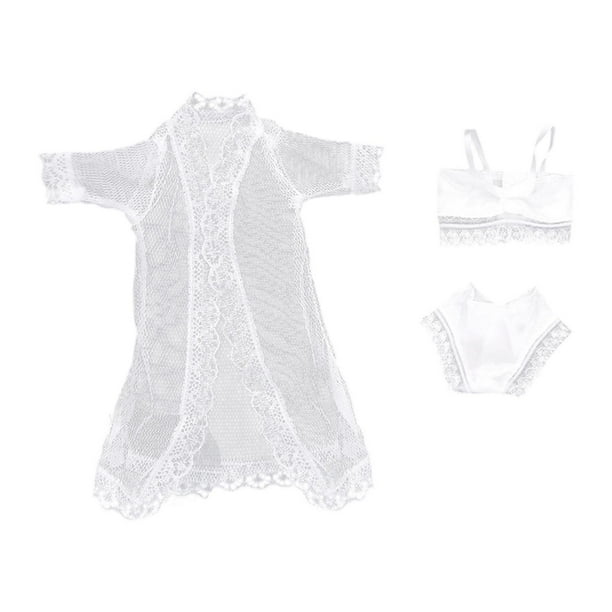 Pijama para muñeca de 11,5 pulgadas, ropa de baño, ropa interior, hecha a mano. Blanco