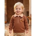 thumbnail image 4 of RUINIXCW Toddler Boy Thanksgiving Pullover Sweatshirt Quarter Zipper Lapel Neck Long Sleeve Croissant/Turkey Embroidery Tops, 4 of 9