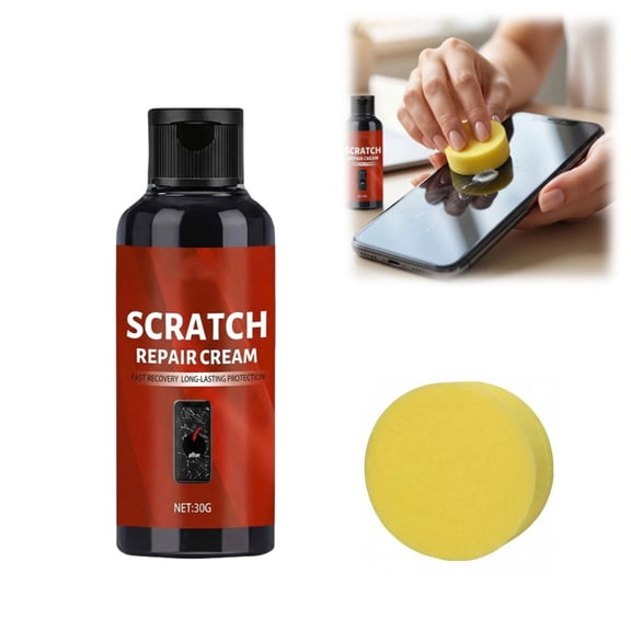 Glass Scratch Remover - 30g Lens Scratch Remover, Gentle Polishing Quick Fix Cream, Phone Screen Scratchs Repair with Applicator Sponge, for Restoration Maintenance Care Watch Cellphone Eyeglasses