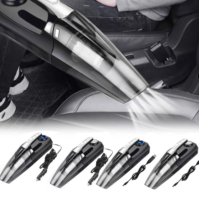 Aspiradora de coche 4 en 1 de 12V e inflador de neumáticos - Aspiradora portátil portátil de 120W con pantalla LCD, apagado automático, luz LED, 3 boquillas