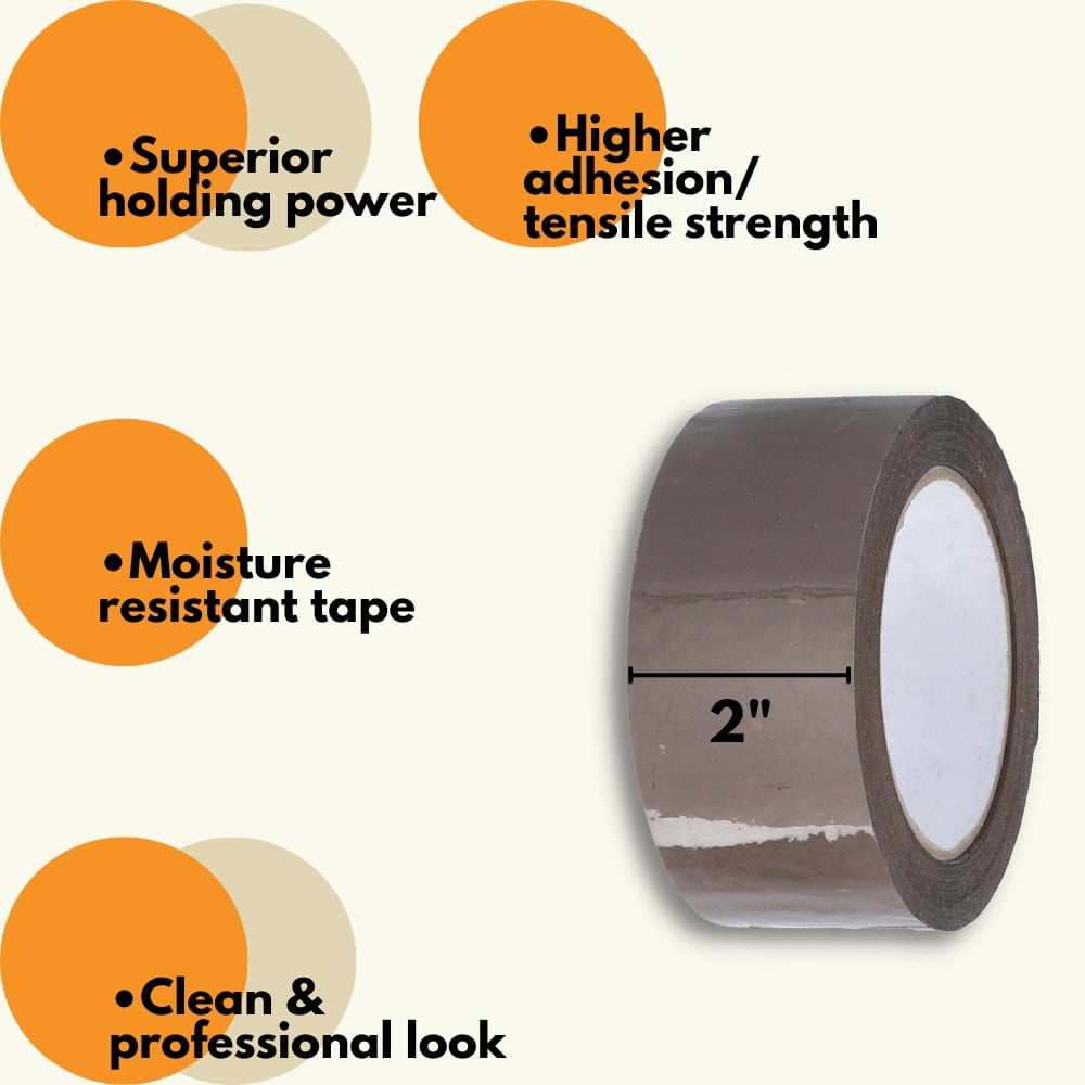 SSBM 1.88" x 110 Yards (330 Feet) Tan Hot Melt Packing Tape, Shipping Boxes, 1.6 Mil Thick, Pack of 36 Rolls