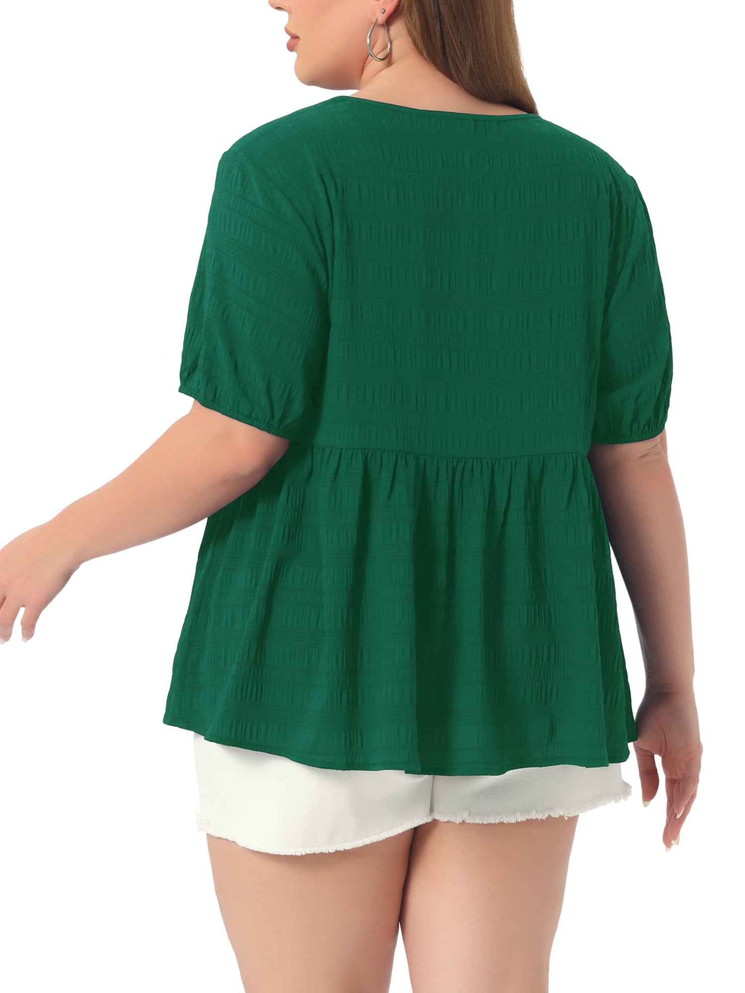DARING DIVA Women's Plus Babydoll Tops Crewneck  Loose Fit Flowy Blouse 1X Dark Green