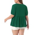 thumbnail image 4 of DARING DIVA Women's Plus Babydoll Tops Crewneck  Loose Fit Flowy Blouse 1X Dark Green, 4 of 6