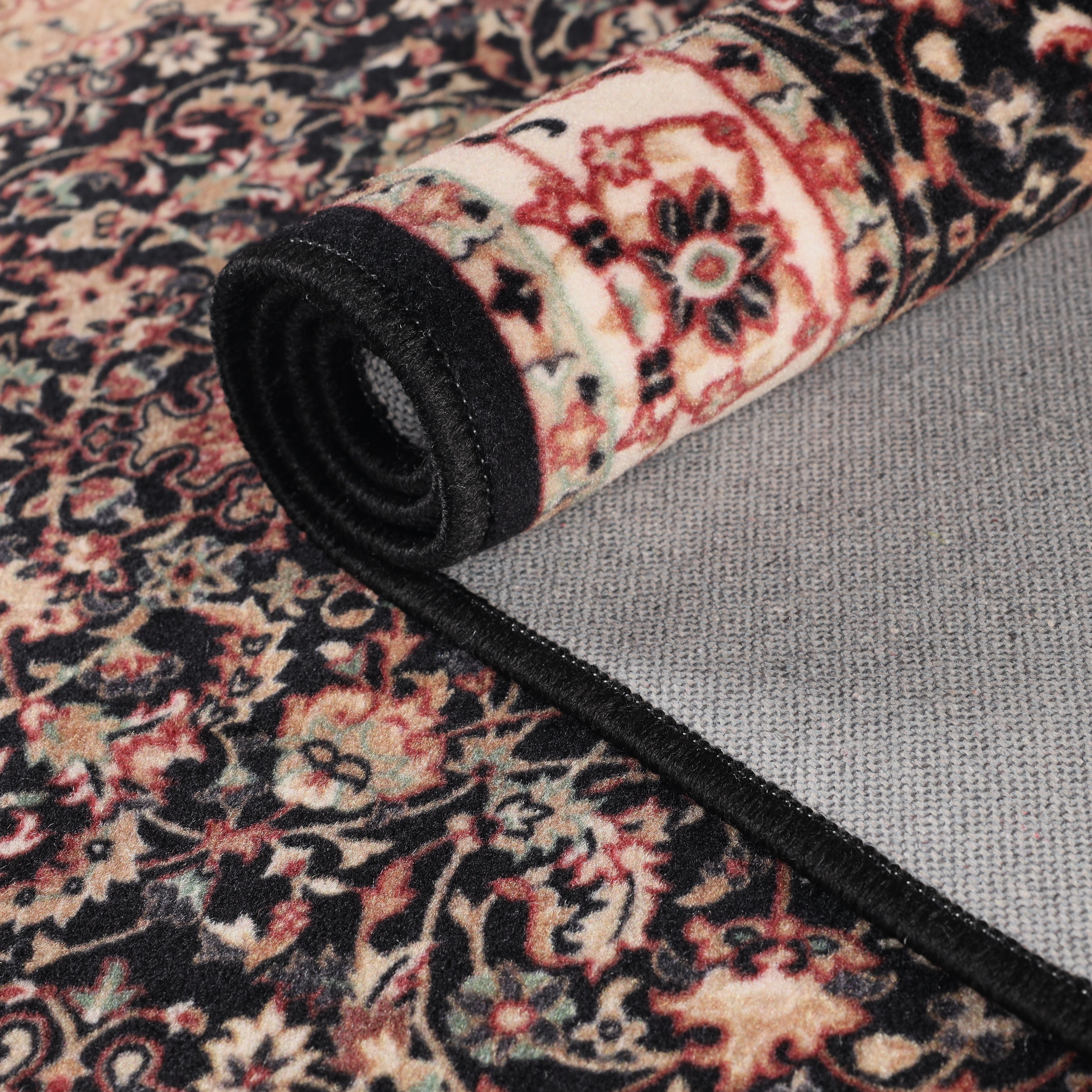 Superior Chatou Floral Medallion Washable Indoor Area Rug, 12' x 15', Black - Ivory