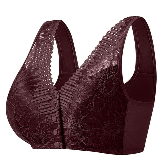 BLVB Women's Front Closure Bra Full Coverage Comfortable Wirefree Lace Bra Everyday Bra Purple