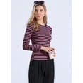 thumbnail image 4 of DARING DIVA Women's Casual Fitted Striped Long Sleeve Tees XL Pink Stripe, 4 of 6
