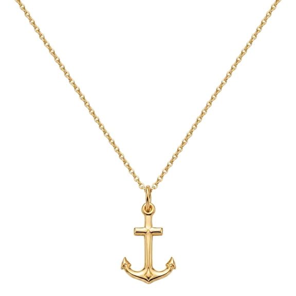 Gold Overlay 925 Sterling Silver Anchor Pendant Necklace for Men & Women - 22" Cable Chain, Nautical Jewelry Gift