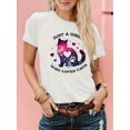 thumbnail image 1 of Valentine'S Day 'Light Color Love Cat' Monogram Printed T-Shirt, Short Sleeve Crew Neck Casual Tops for Summer and Spring, Women's Tee For Adult, Men, Women, Teen, Teenager, Adolescent, Youth, 1 of 6