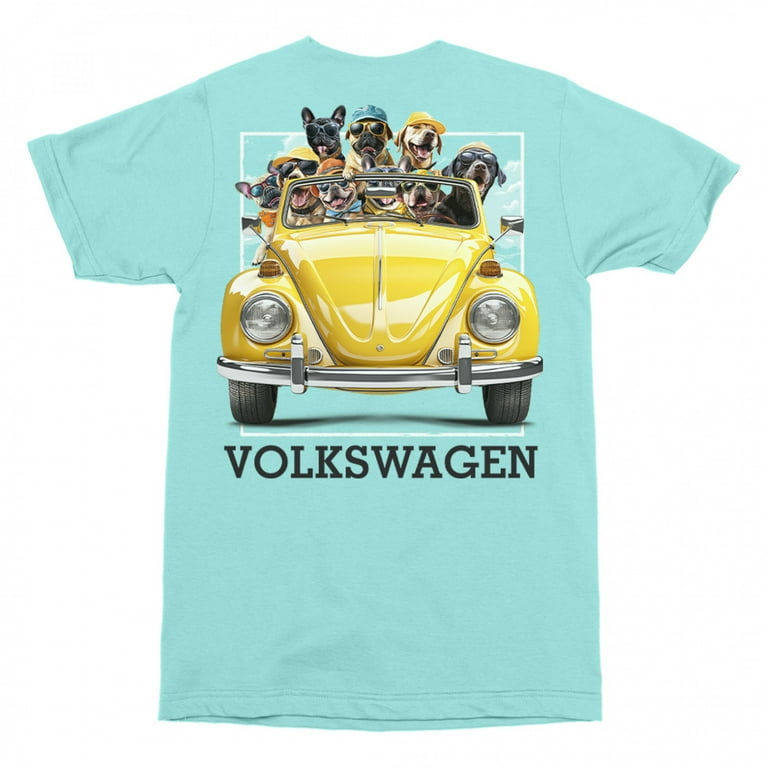 Car Volkswagen Dog Days Front & Back Print T-Shirt for Mens, Blue  