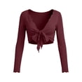 thumbnail image 3 of Admvng Tops for Women Scallop Trim Wrap Crop Long Sleeve V-Neck Yoga Fitness Casual Blouse, 3 of 4