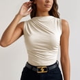thumbnail image 2 of Landzoo Women'S Shirts Solid Color Sleeveless Crew Neck T-Shirt Summer Loose Fit Women Tops Size L Beige, 2 of 6