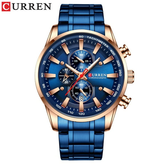 New Chronograph Quartz Men's Blue Watch CURREN Stainless Steel Business Wristwatch Luxury Relogio Masculino Male Brand Watches