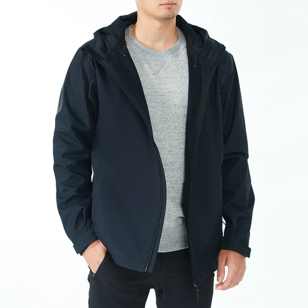 Gymax Men's Windproof Rain Jacket Hooded Coat w/ Cuff Black Size XXL