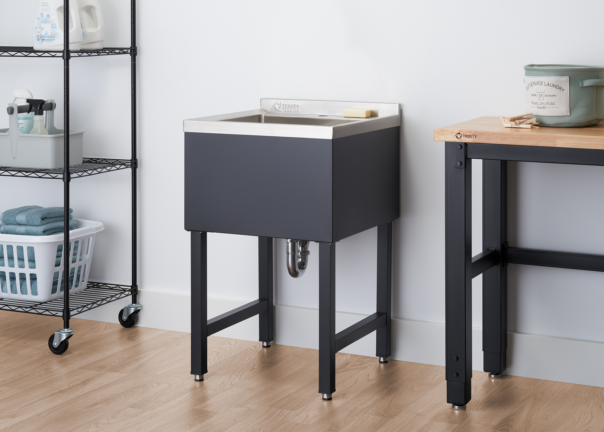 TRINITY BASICS | 18x16x13 Basin | Stainless Steel Utility Sink | NSF | Black
