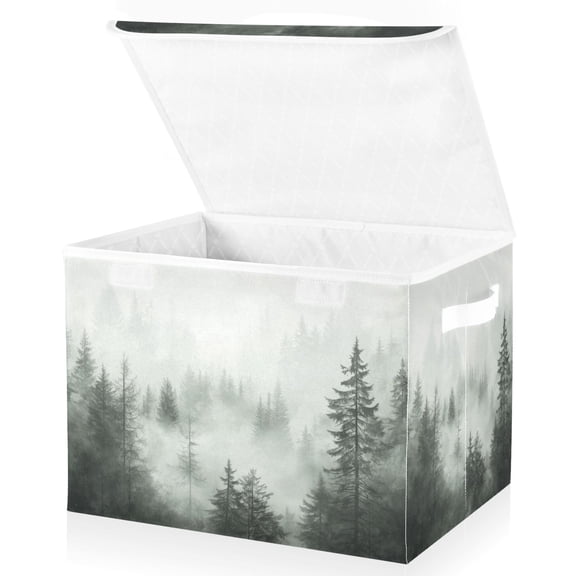 Yayeee Collapsible Cube Storage Bin with Lid Fabric Closet Decorative Basket with Handles, Foggy Forest