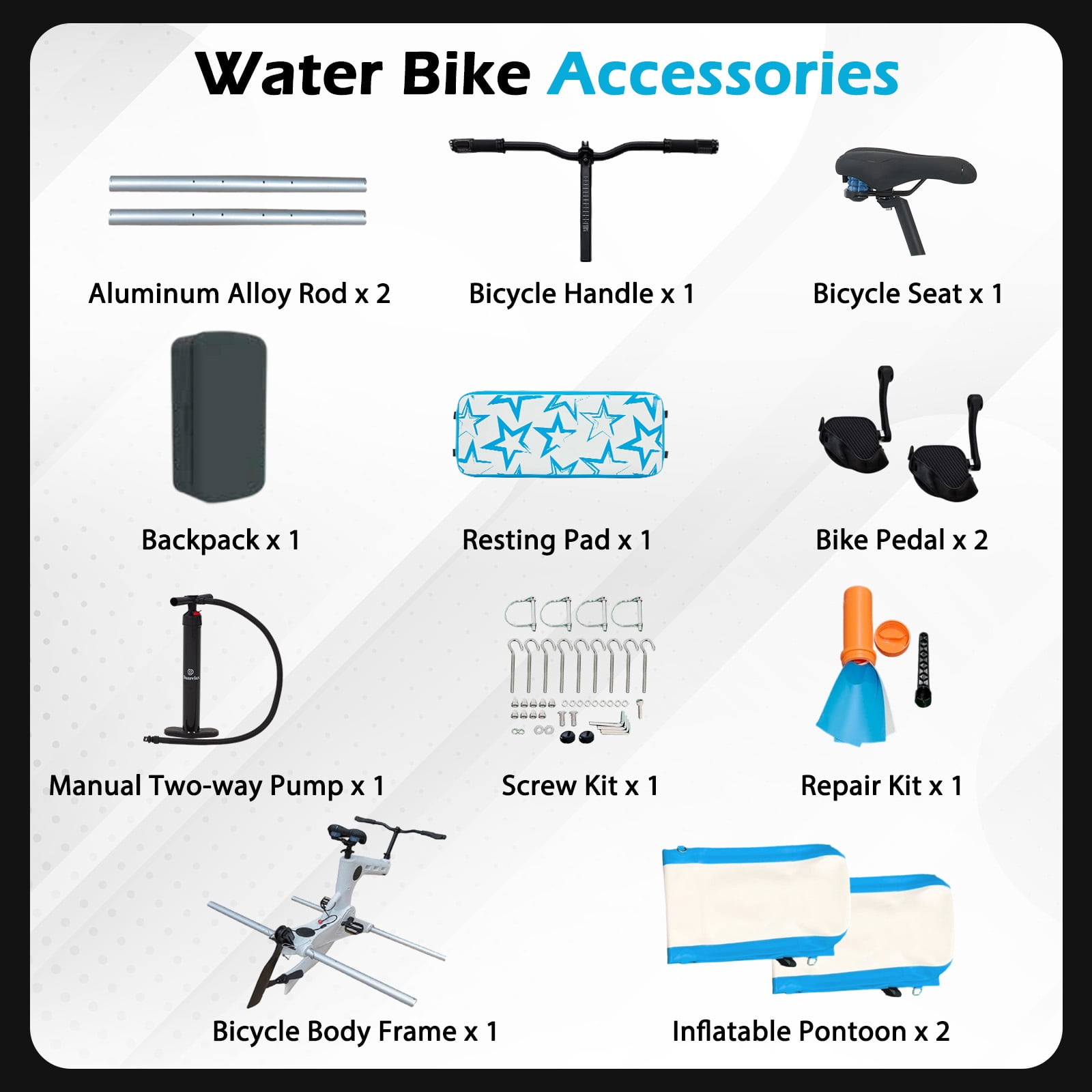 Danrelax Inflatable Water Bike Kayak Bikeboat Hybrid, Portable Durable PVC EVA Material, 1 Person, 400 lb Capacity, 120.08 in Length