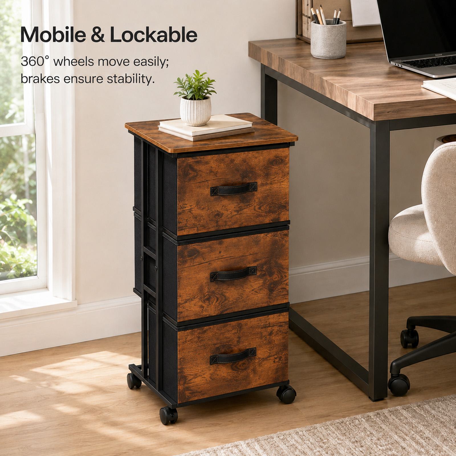 Alvantor Fabric Dresser 3 Drawer Storage Chest, Rolling Storage Tower, Vertical Storage Unit for Bedroom, Closet, Office