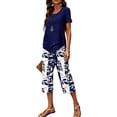 thumbnail image 4 of Women's Printed Casual Two Piece Set Cropped Top and Half Length Bottoms Modern Outfit,Navy,S, 4 of 7