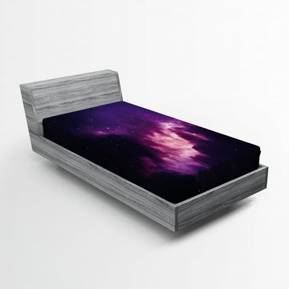 Ambesonne Space Fitted Sheet, Stars Dark Night Sky, Twin Size, Purple