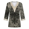 thumbnail image 5 of Weiqiqre Women's Summer New Arrival V-Neck 3/4 Sleeve Plus Size Fashion Lace Print Casual T-shirt Loose Comfy Blouse S-5XL, 5 of 5