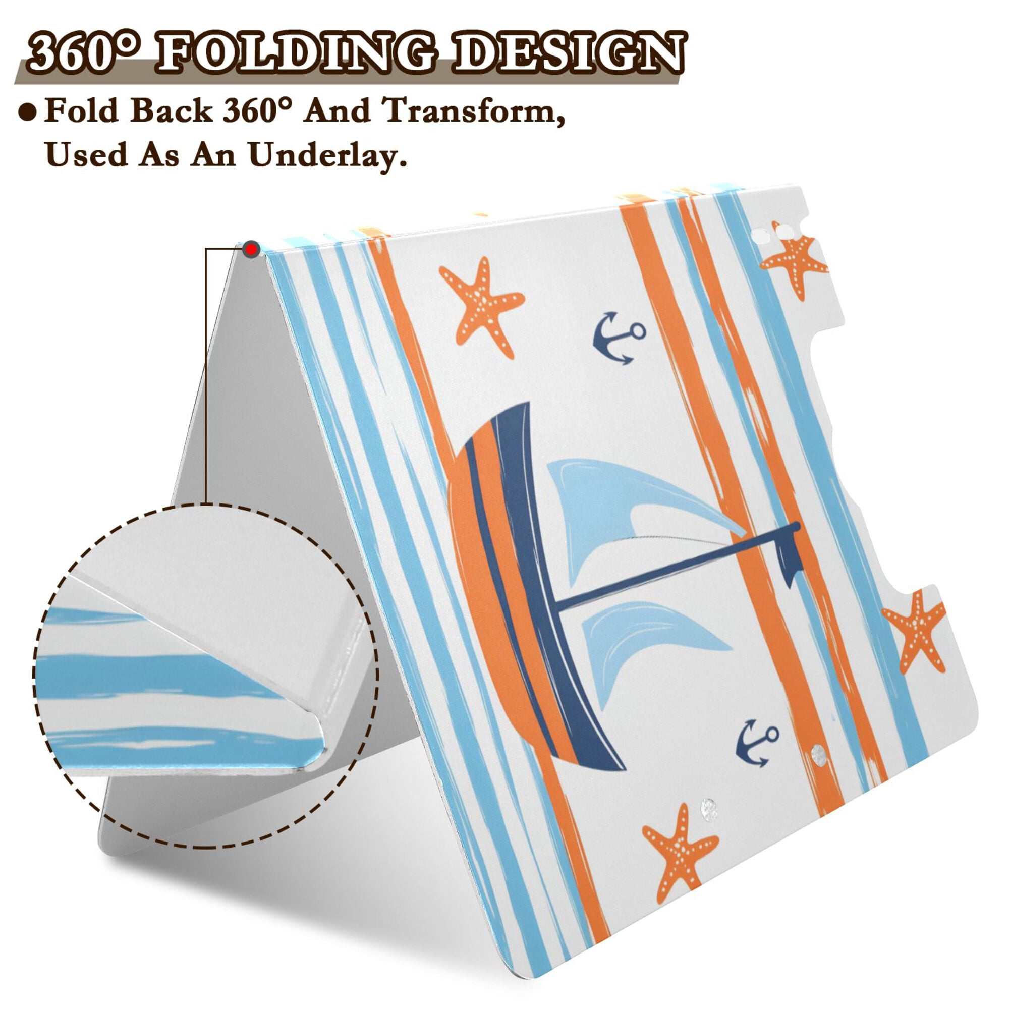 FORMRS A4 Clipboard Folder with Pen Holder Horizontal Foldable School Office Binder, Blue Nautical Pattern