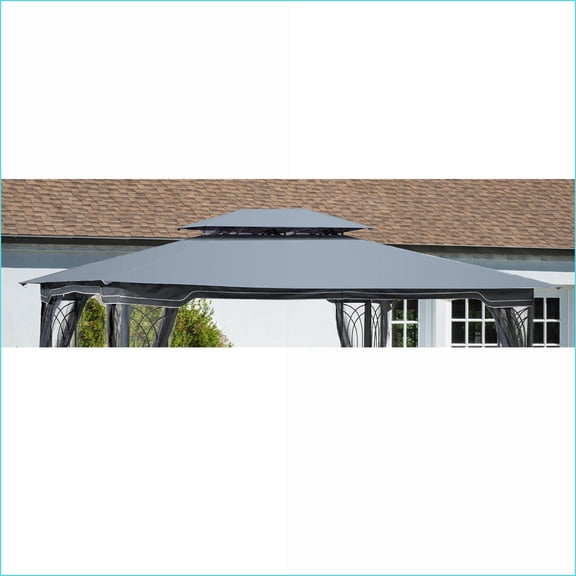 Patio Gazebo Replacement Canopy | 13x10 Ft Double Roof | Slate Gray | Outdoor Patio Use | Polyester | Rectangle