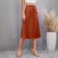 thumbnail image 6 of Heajfvd Women Midi Skirt Mid-rise Solid Color Smooth Satin Skirt French Style Work Party Wedding Drape A-Line Commuting Skirt, 6 of 8