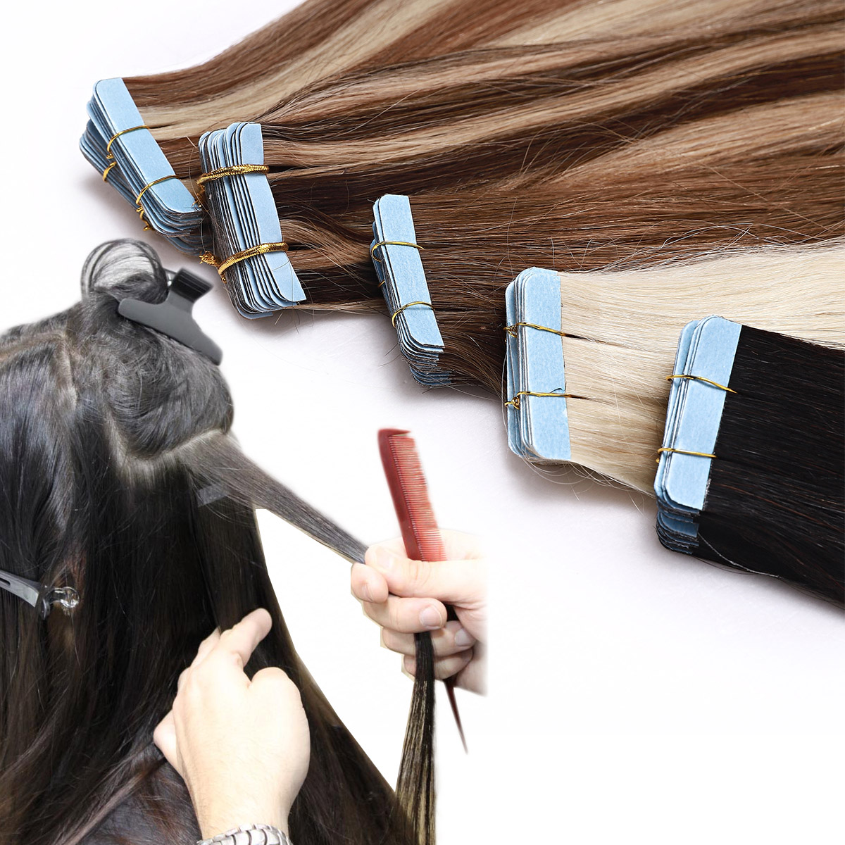 Snoilite 18" Tape in Human Hair Extensions 100 Remy Hair 20pcs Long