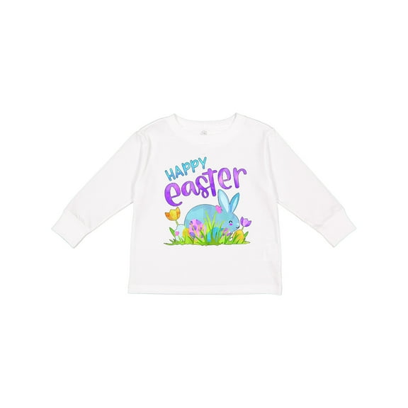 Inktastic Happy Easter Blue Bunny and Eggs in Grass Boys or Girls Long Sleeve Toddler T-Shirt