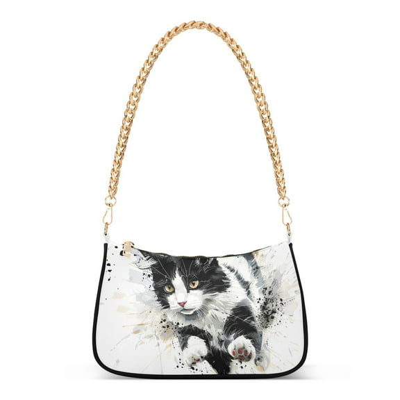 Black and White Cat RunWomen Small Shoulder Bag Crossbody Tote Hobo Bags Purse Clutch Handbags with Chain Strap for Women