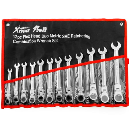 12PC FLEX Head Ratchet Combination Wrench Tool Set Ratcheting Combination Roll Case,