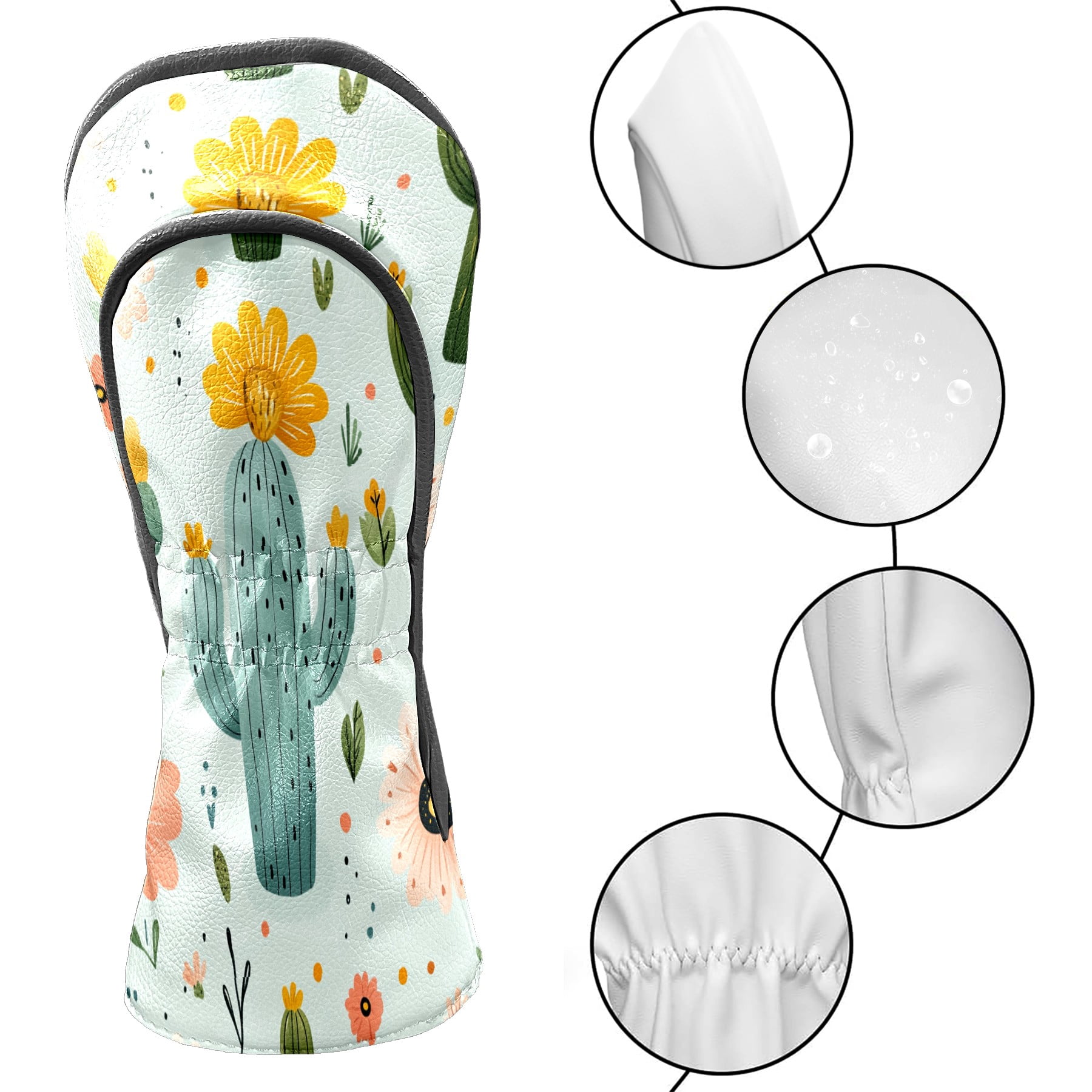 Golf Club Covers PU Leather Waterproof Head Covers for Fairway Woods Hybrids Cute Cactus