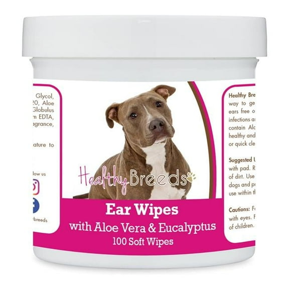 Healthy Breeds 192959824322 Pit Bull Ear Cleaning Wipes with Aloe & Eucalyptus for Dogs - 100 Count