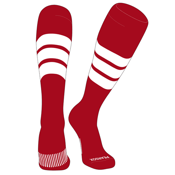 PEAR SOX Striped OTC Baseball, Softball, Football Socks (C) Red, White (XS)