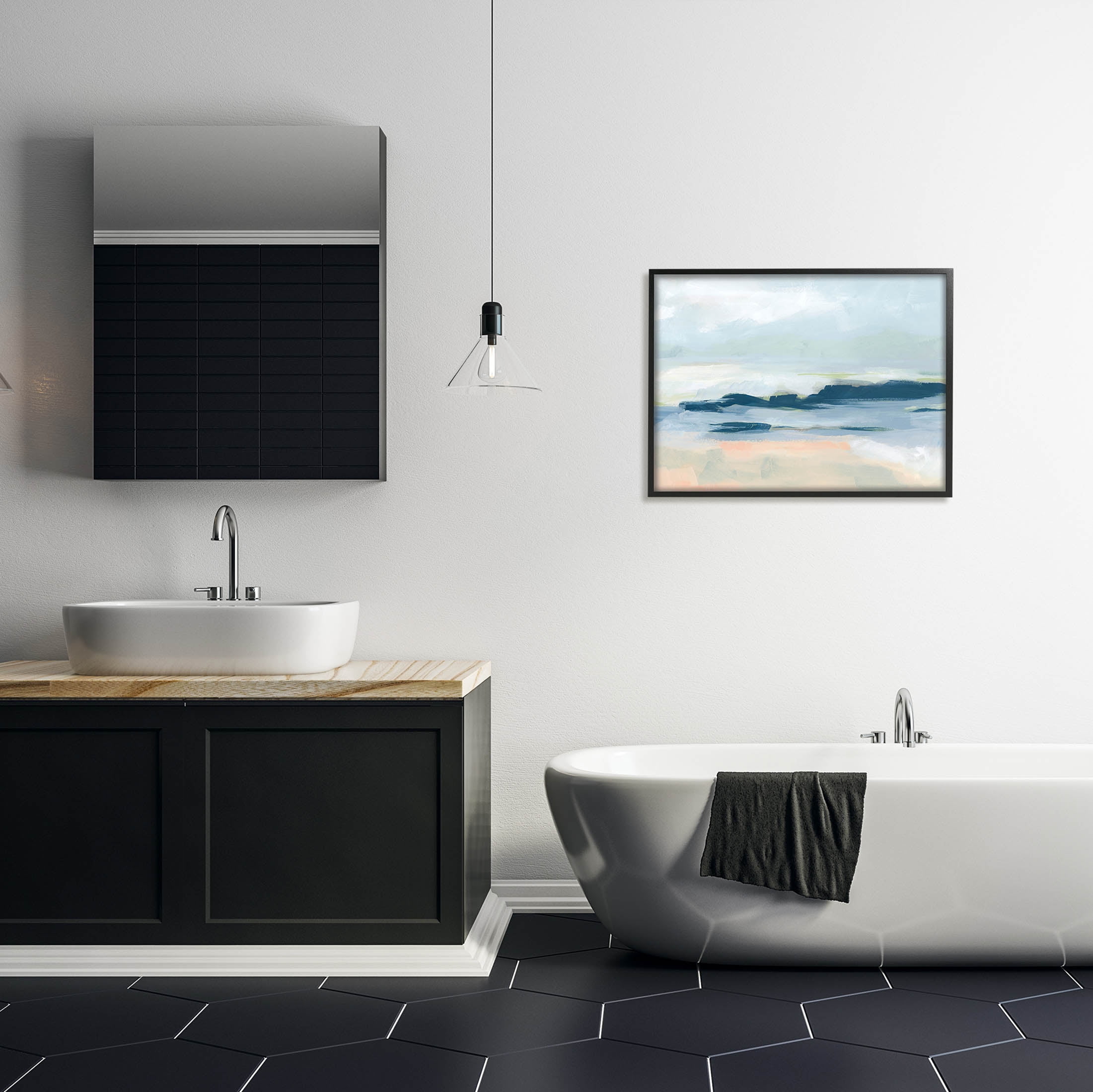 Stupell Industries Abstract Beach Coast Landscape Painting Black Framed Art Print Wall Art, Design by June Erica Vess