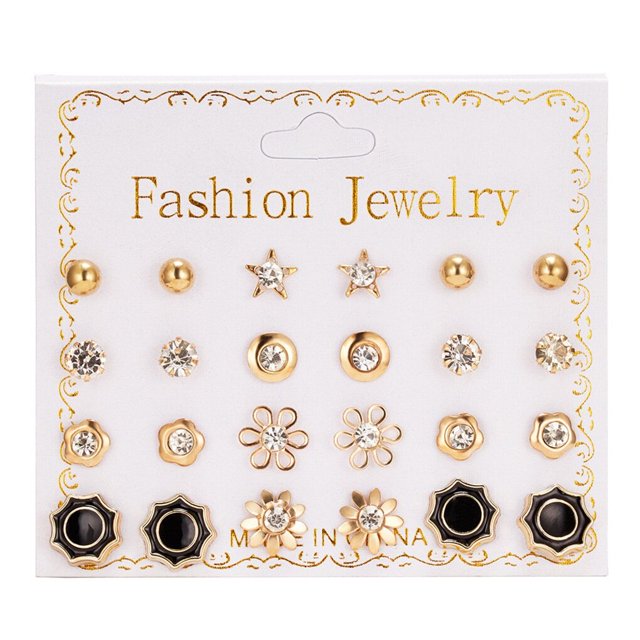 12 Pairs Rhinestones Claw Earrings Women Stud Earring Set stud earring Ear Clip Pin Set Girls Jewelry Holiday Gift