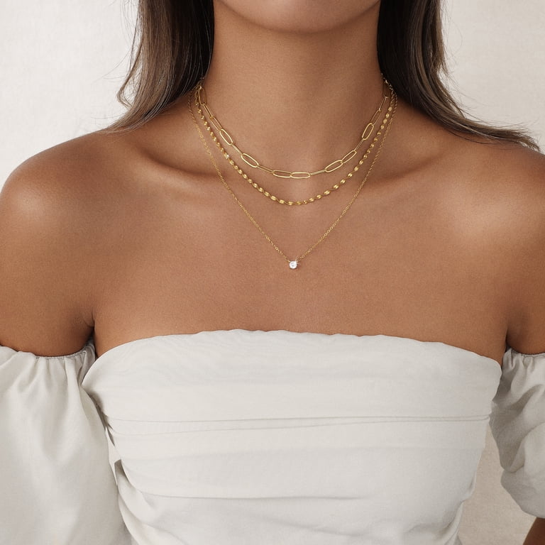 GOSFRY Gold Plated Layered Necklace with Crystal Pendant photo 2