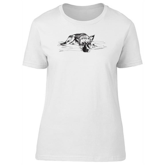 Cute Sad Puppy Grunge Sketch Tee Women's -Image by Shutterstock