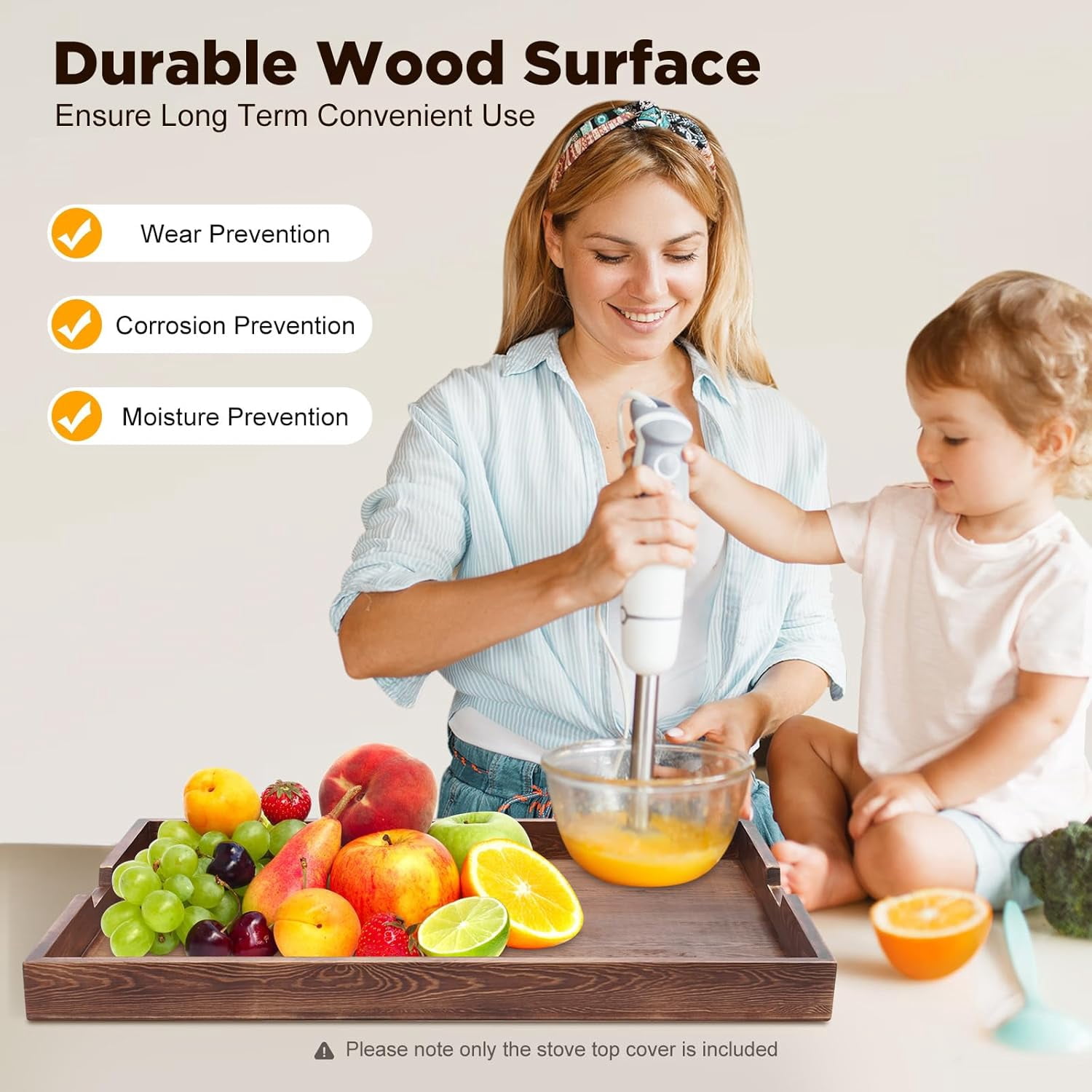 Miumaeov Stove Top Cover, Noodle Board with Built-in Handles, Durable Extra Thick Pine Wood Cookware for Gas Burners & Electric Stoves