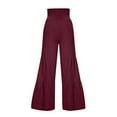 thumbnail image 4 of Lilgiuy Women's Fashion Casual High Waist Elastic Waist Solid Color Ruffle Wide Leg Long Pants Wine 4(S) Winter Clothes for 2022, 4 of 4